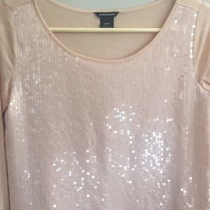 CLUB MONACO Sequined Champagne LS T-shirt Top